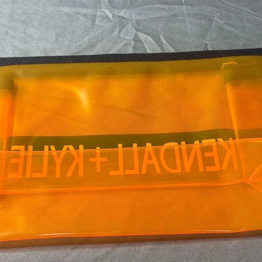 Kendall And Kylie Orange Make Up Bag Clutch See Through Wristlet Travel Pouch